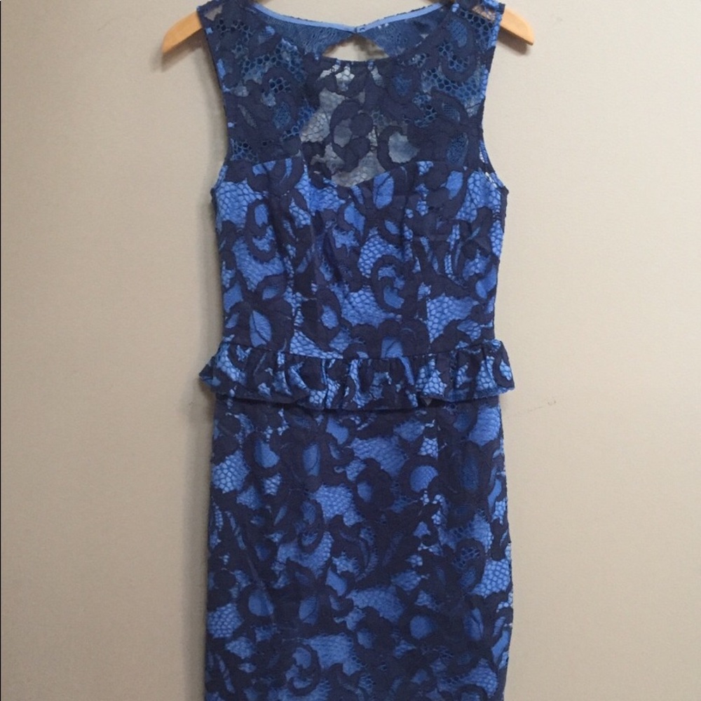 Lilly Pulitzer Blue Floral Lace Peplum Kiri Dress